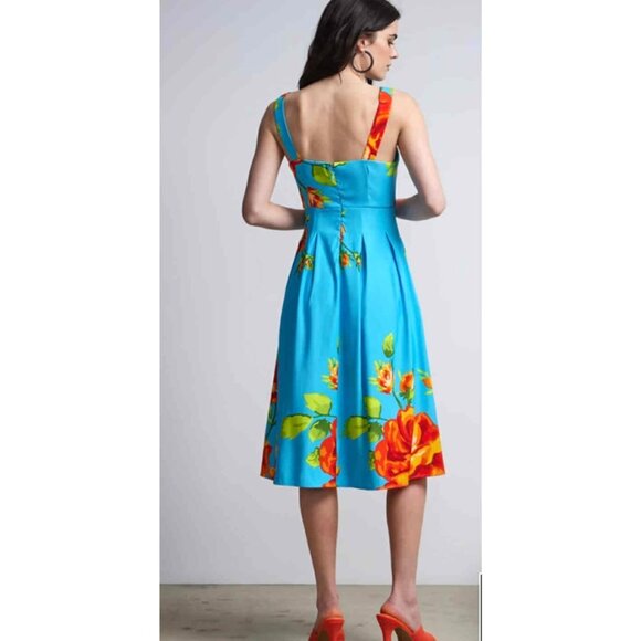 New York & Company Blue‎ Floral Midi Dress Size Small Vibrant Color Print - Picture 2 of 12